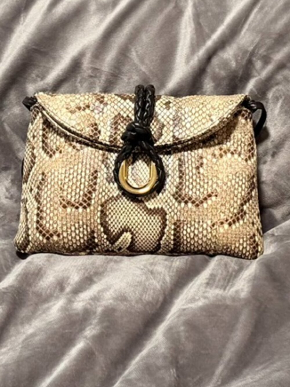Bottega Veneta Small Liberta Double Flap Python Crossbody Bag